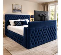 Stratus Interiors Ambassador Tv Bed - Luxury Upholstered Bed With Built-In Tv Lift - No Storage - Super King - Blue