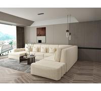 Stratus Interiors Amelia U-Shape Linear Fabric Sofa, Modern Comfortable Sectional Couch For Living Room Use - White