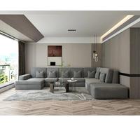 Stratus Interiors Amelia U-Shape Linear Fabric Sofa, Modern Comfortable Sectional Couch For Living Room Use - Grey