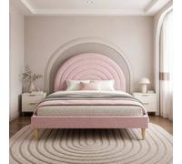 Stratus Interiors Arc Half Moon Teddy Boucle Bed Frame - Pink | Size: Junior Stratus Interiors Pink Junior