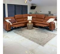Stratus Interiors Arizona Electric Recliner Corner Sofa - Tan Leather L Shape Sofa With Usb Charging Ports - Modern Living Room Furniture