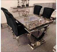 Stratus Interiors Arriana 1.8M Black Marble Dining Table - Modern Luxury Rectangular Table