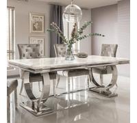 Stratus Interiors Arriana Marble Top Dining Table With Circular Metal Stand 1.5Mt - Pandora Marble