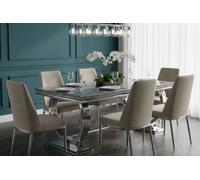 Stratus Interiors Arriana Marble Top Dining Table With Circular Metal Stand 1.8Mt - Black Marble