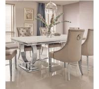Stratus Interiors Arriana Marble Top Dining table with Circular Metal Stand 1.8mt in Cool White Stratus Interiors Cool White