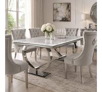 Stratus Interiors Arriana Marble Top Dining table with Circular Metal Stand 1.8mt in Light Grey Stratus Interiors Light Grey