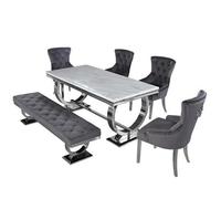 Stratus Interiors Arriana Marble Top Dining Table With Circular Metal Stand 1.8Mt - White Marble - 1.8 Mt