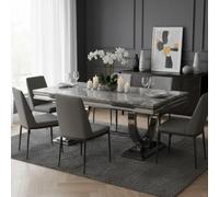 Stratus Interiors Arriana Marble Top Dining Table With Circular Metal Stand - Pandora Marble - 1.8 Mt