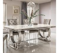 Stratus Interiors Arriana Marble Top Dining Table With Circular Metal Stand - White Marble - 1.5 Mt
