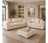 Stratus Interiors Ashley Cream Chesterfield Scatter Back Sofa Collection With Timeless Appeal-Set