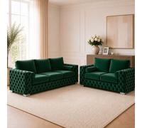 Stratus Interiors Ashley Dark Green Chesterfield Full Back Sofa Collection With Boutique Style-Set