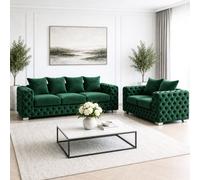 Stratus Interiors Ashley Dark Green Chesterfield Scatter Back Sofa Collection With Boutique Style-Set