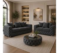 Stratus Interiors Ashley Dark Grey Chesterfield Scatter Back Sofa Collection For Designer Interiors-Set