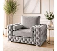 Stratus Interiors Ashley Light Grey Chesterfield Full Back Sofa Collection With Modern Elegance-Armchair
