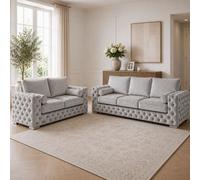 Stratus Interiors Ashley Light Grey Chesterfield Full Back Sofa Collection With Modern Elegance-Set