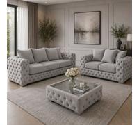 Stratus Interiors Ashley Light Grey Chesterfield Scatter Back Sofa Collection With Modern Elegance-Set