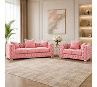 Stratus Interiors Ashley Light Pink Chesterfield Scatter Back Sofa Collection For Luxury Home Interiors-Set