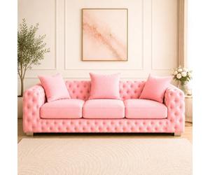 Stratus Interiors Ashley Light Pink Chesterfield Scatter Back Sofa Collection For Luxury Home Interiors-3 Seater