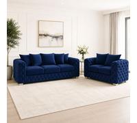 Stratus Interiors Ashley Navy Blue Chesterfield Scatter Back Sofa Collection For Statement Living Rooms-Set