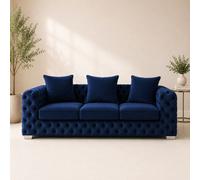 Stratus Interiors Ashley Navy Blue Chesterfield Scatter Back Sofa Collection For Statement Living Rooms-3 Seater