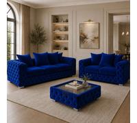 Stratus Interiors Ashley Royal Blue Chesterfield Scatter Back Sofa Collection For Elegant Family Living-Set