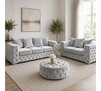 Stratus Interiors Ashley Silver Chesterfield Scatter Back Sofa Collection With Contemporary Glamour-Set