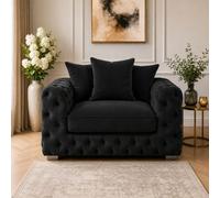 Stratus Interiors Ashley Sofa Chesterfield - Scatter Back Design - Luxury Upholstered Lounge Sofa - Armchair Sofa For Living Room - Black