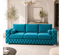 Stratus Interiors Ashley Teal Blue Chesterfield Full Back Sofa Collection With Sophisticated Charm-3 Seater