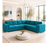 Stratus Interiors Ashley Teal Blue Chesterfield Full Back Sofa Collection With Sophisticated Charm-Corner
