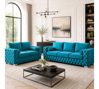 Stratus Interiors Ashley Teal Blue Chesterfield Full Back Sofa Collection With Sophisticated Charm-Set