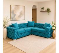 Stratus Interiors Ashley Teal Blue Chesterfield Scatter Back Sofa Collection With Sophisticated Charm-Corner