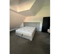 Stratus Interiors Atlas Wide Headboard Gold & Silver Trim Bed Frame - Doorstep Delivery Only No Assembly - Super King - Gas Lift Ottoman Storage