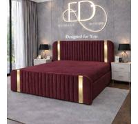 Stratus Interiors Aura Rounded Panel Bed Frame with Elegant Gold Accents - Non Storage in Red | Size: King Stratus Interiors Red King