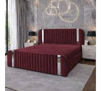 Stratus Interiors Aura Rounded Panel Bed Frame with Elegant Sliver Accents -Non Storage in Red | Size: King Stratus Interiors Red King