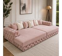 Stratus Interiors Bella Cinema Luxury Sofa For Tv Room, Plush Velvet Upholstered Design-Chesterfield Front And Sides - No Cupholders - Pink Plush