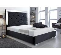 Stratus Interiors Cambridge Mirror Bed Diamond Pattern Velvet Fabric - Add Professional Assembly & Delivery- Small Double - Gas Lift Ottoman Storage