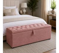 Stratus Interiors Chesterfield Blanket Storage Ottoman With Deep Button Tufted Lid, Upholstered Bedroom Bench, Toy Chest & Hallway Seat - Pink Plush