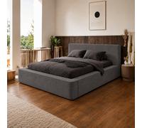 Stratus Interiors Cloud Mini Ambassador Short Headboard Upholstered Bed Frame - Modern Platform Bed Gas Lift Storage - King - Grey