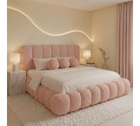 Stratus Interiors Cloud Teddy Boucle Bubble Fabric Bed Frame - Upholstered Double Bed - No Storage - Pink - Double