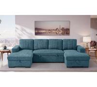 Stratus Interiors Como Modern Fabric Corner Sofa Bed With Double Lift-Up Storage -Blue- U-Shaped Convertible Sleeper Sofa