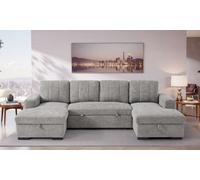 Stratus Interiors Como Modern Fabric Corner Sofa Bed With Double Lift-Up Storage -Grey- U-Shaped Convertible Sleeper Sofa
