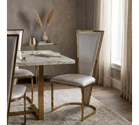 Stratus Interiors Dragon Dining Chair - Gold Mirrored Frame With Grey Padded Seat For Living Room And Kitchen - Grey Pair Of 2 Chairs