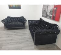 Stratus Interiors Elegance Chesterfield Back Velvet Sofa Plain Seating Cushions - Add Professional Assembly & Delivery To Room Of Choice - 2 Seater