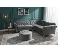 Stratus Interiors Elegance Chesterfield Back Velvet Sofa Plain Seating Cushions - Add Professional Assembly & Delivery- L Shape Corner