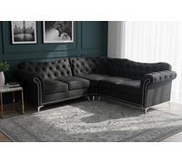 Stratus Interiors Elegance Chesterfield Back Velvet Sofa Plain Seating Cushions - Doorstep Delivery Only No Assembly - L Shape Corner