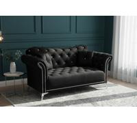 Stratus Interiors Elegance Chesterfield Back Velvet Sofa Plain Seating Cushions - Doorstep Delivery Only No Assembly - 2 Seater