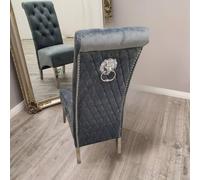 Stratus Interiors Emma Tall Velvet Lion Knocker Dining Chair - Luxury Upholstered Seat in Dark Grey Stratus Interiors Dark Grey