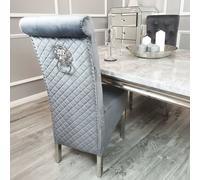 Stratus Interiors Emma Tall Velvet Lion Knocker Dining Chair - Luxury Upholstered Seat in Grey Stratus Interiors Grey