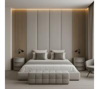 Stratus Interiors Floor-To-Ceiling Slatted Panel Bed Frame - Contemporary Upholstered Bedroom Furniture - Grey - Small Double - Gas Lift Storage