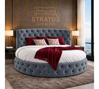 Stratus Interiors Globe Chesterfield Round Bed Frame With Mattress - Luxury Upholstered 6Ft Diameter Bed - Steel Plush